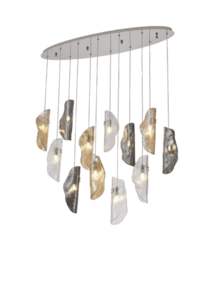 Conway Oval Pendant 2m, 12 x G9, Polished Chrome / Clear & Amber & Smoked Glass