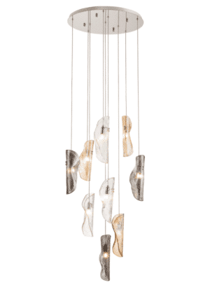 Conway Pendant 3m, 9 x G9, Polished Chrome / Clear & Amber & Smoked Glass