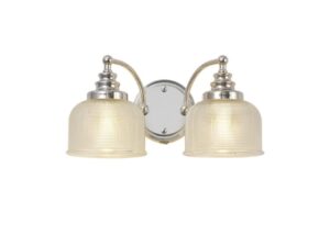 Abigail Switched Wall Lamp 2 Light E27 Polished Nickel / Prismatic Glass