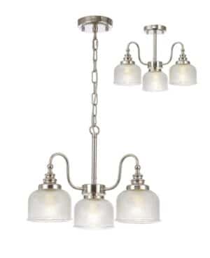 Abigail Semi Flush / Pendant, 3 Light E27, Polished Nickel / Prismatic Glass