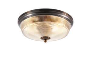 Harriet 2 Light E27 Flush Bathroom Ceiling Light, IP44, Bronze/Prismatic Glass