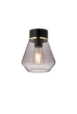 Zara 1 Light Ceiling E27, With Kite Smoke Glass Shade Matt Black / Smoke
