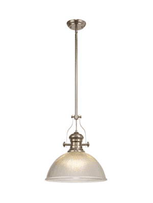 Astrid 1 Light Pendant E27 With 38cm Dome Glass Shade, Polished Nickel/Clear