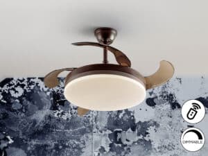 brown ceiling fan displayed in a room
