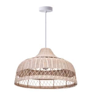 Image of Harvest Rattan Pendant – Natural Finish hanging in a living room setting