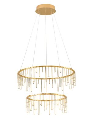 main image of a brass led dimmable chandelier featured on a whete background