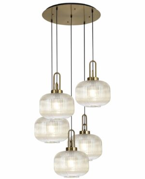 luxora 5 light round pendant in antique brass