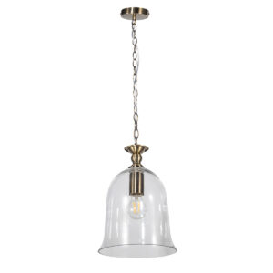 Bell 1 Light Clear Glass Pendant Antique Brass