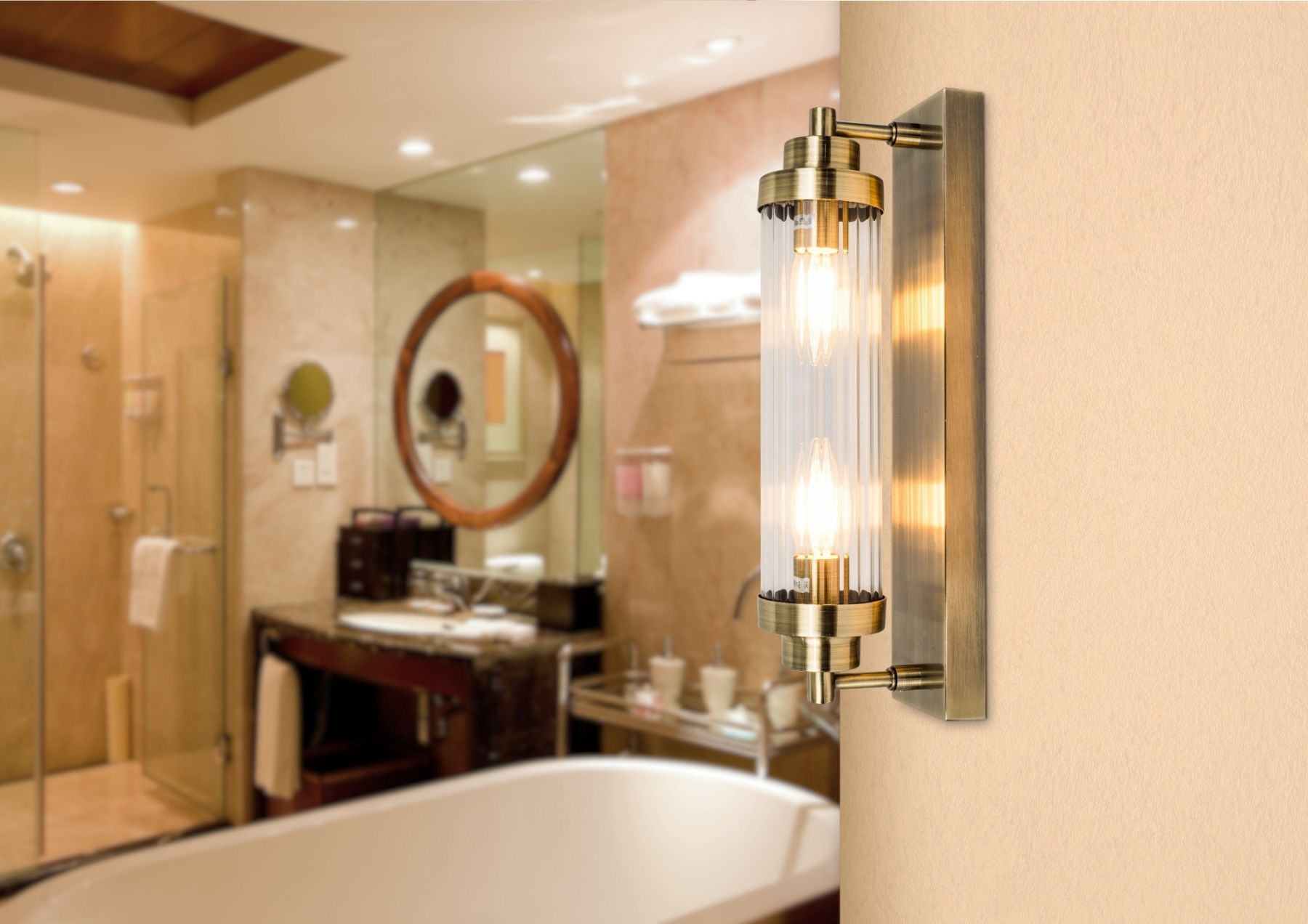 Edith 2 Light Antique Brass IP44 Bathroom Wall Light - Lux Lighting