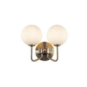 Lando 2 Light Wall Light Antique Brass with Opal Ball
