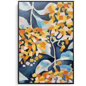 Framed Oil Painting - Floral Yellow And Blue