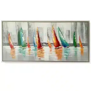Framed Oil Painting - Yachts In The Harbour