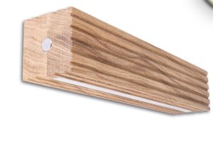 LED Wall Light RIFFL, 38cm, oiled oak and nickel finish, up-and-down light distribution
