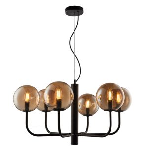Taishan Six Light Pendant BLK/AMB
