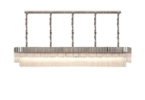 Aridius polished nickel extra large linear pendant shown on a white background