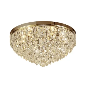 Regal flush crystal ceiling light with tiered clear crystals and french gold finish