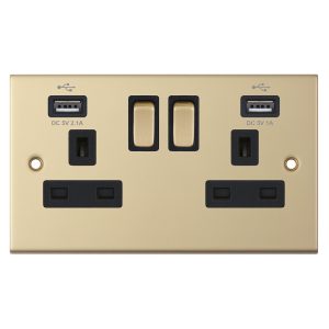 2 Gang 13 Amp Socket with 2 x USB Ports SP – Switched