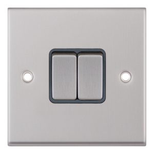 10 Amp Plate Switch – 2 Gang 2 Way Chrome W/Grey Inserts
