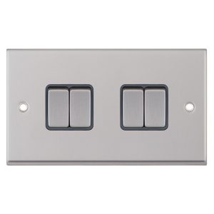 10 Amp Plate Switch – 4 Gang 2 Way Chrome W/Grey Inserts
