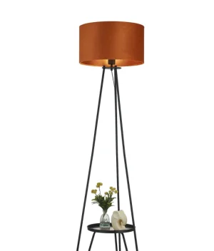 Bow Tripod Floor Shelf Lamp & 40cm Shade Satin Black