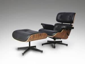 EAMES - CHAISE LONGUE CHAIR AND FOOTREST SET - WALNUT FINISH