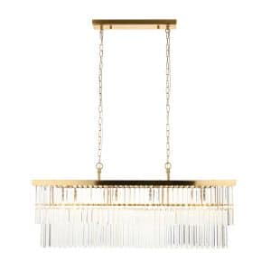 The conaston 4 light linear pendant hanging in front of a white plain background