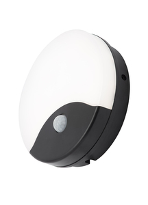 Turus 15 Watt LED Outdoor Round Bulkhead Light with PIR, Black