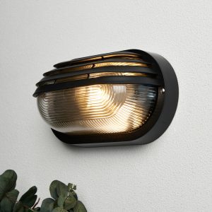 Puck Oval Outdoor Bulkhead Eyelid Wall Light, Black