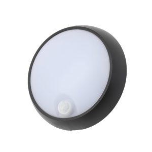 Cano 8 Watt LED Outdoor Round Bulkhead with PIR Sensor, Black