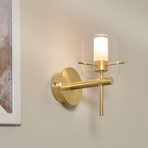 Gene Single Bathroom Wall Light, Satin Brass