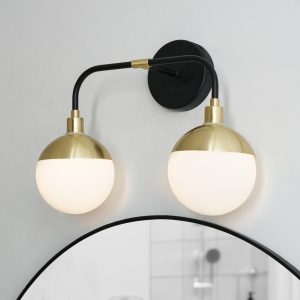 Lille 2 Light Bathroom Wall Light, Black and Brass