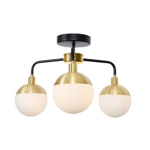 Lille Bathroom Semi Flush Ceiling Light, Black and Brass