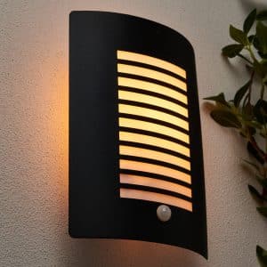 Sigma Panel Slatted Wall Lantern With PIR, Black
