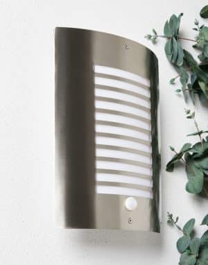 Sigma Panel Slatted Wall Lantern With PIR, Stainless Steel