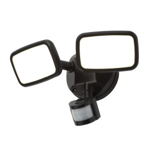 Lynn Twin 20 Watt LED Outdoor Flood Light with PIR Sensor - Black