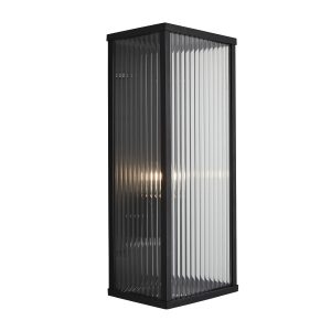 Oudoor wall light in clack with ribbed glass