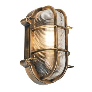 Davey Outdoor Caged Oval Bulkhead Wall Light, Gold