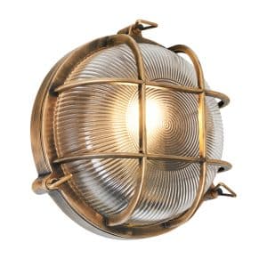 Gali Outdoor Caged Round Bulkhead Wall Light, Gold