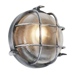 Gali Outdoor Caged Round Bulkhead Wall Light, Silver