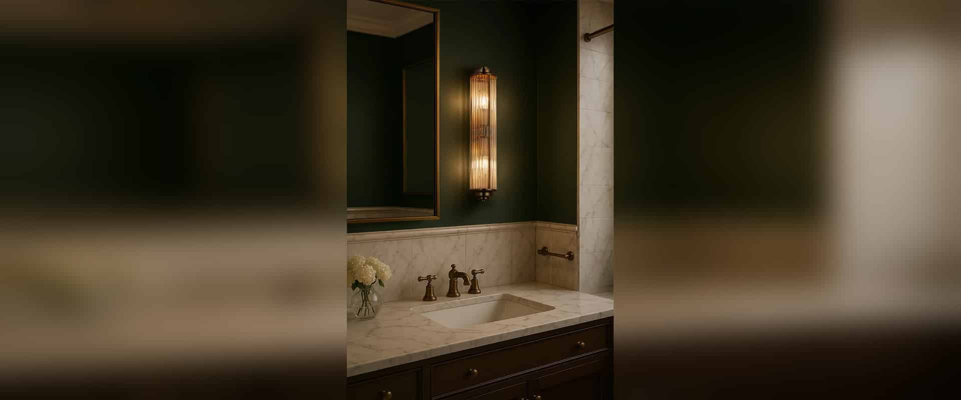 Modern bathroom wall light with warm ambient lighting and IP rated fixture in Ireland