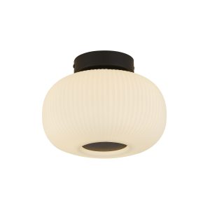 Lumina  Flush  - Black Metal & Opal Ribbed Glass