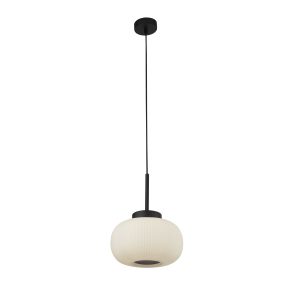Lumina  Pendant  - Black Metal & Opal Ribbed Glass