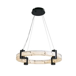 Moonbeam LED Pendant, Black Metal & Marbleised Resin