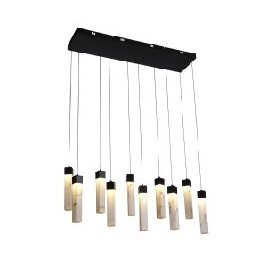 Moonbeam 10Lt Pendant, Black Metal & Marbleised Resin