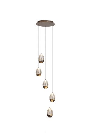 Seeds 5Lt Multi Drop Pendant, Latte Metal with Champagne Gla