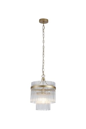 Lara 1Lt Pendant, Gold Metal with Clear Glass Rods