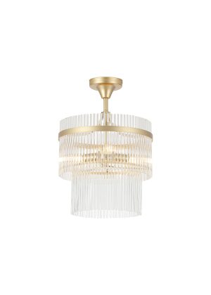 Lara 3Lt Semi Flush - Gold Metal, Clear Glass Rods