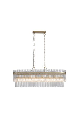 Lara 8Lt  Oval Pendant - Gold Metal & Clear Glass Rods