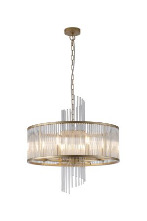 Lara 6Lt Pendant, Gold metal with clear glass rods