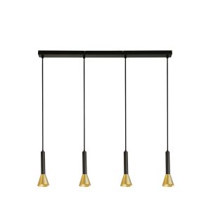 Signal 4Lt Bar Pendant - Black & Gold Metal